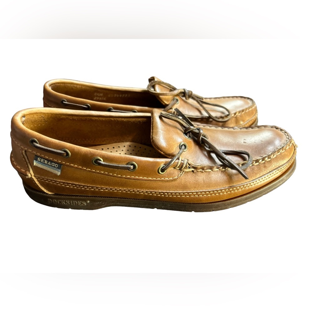 SEBAGO DOCKSIDES mens Brown oiled boat shoes slip on loafers 8.5M EUC